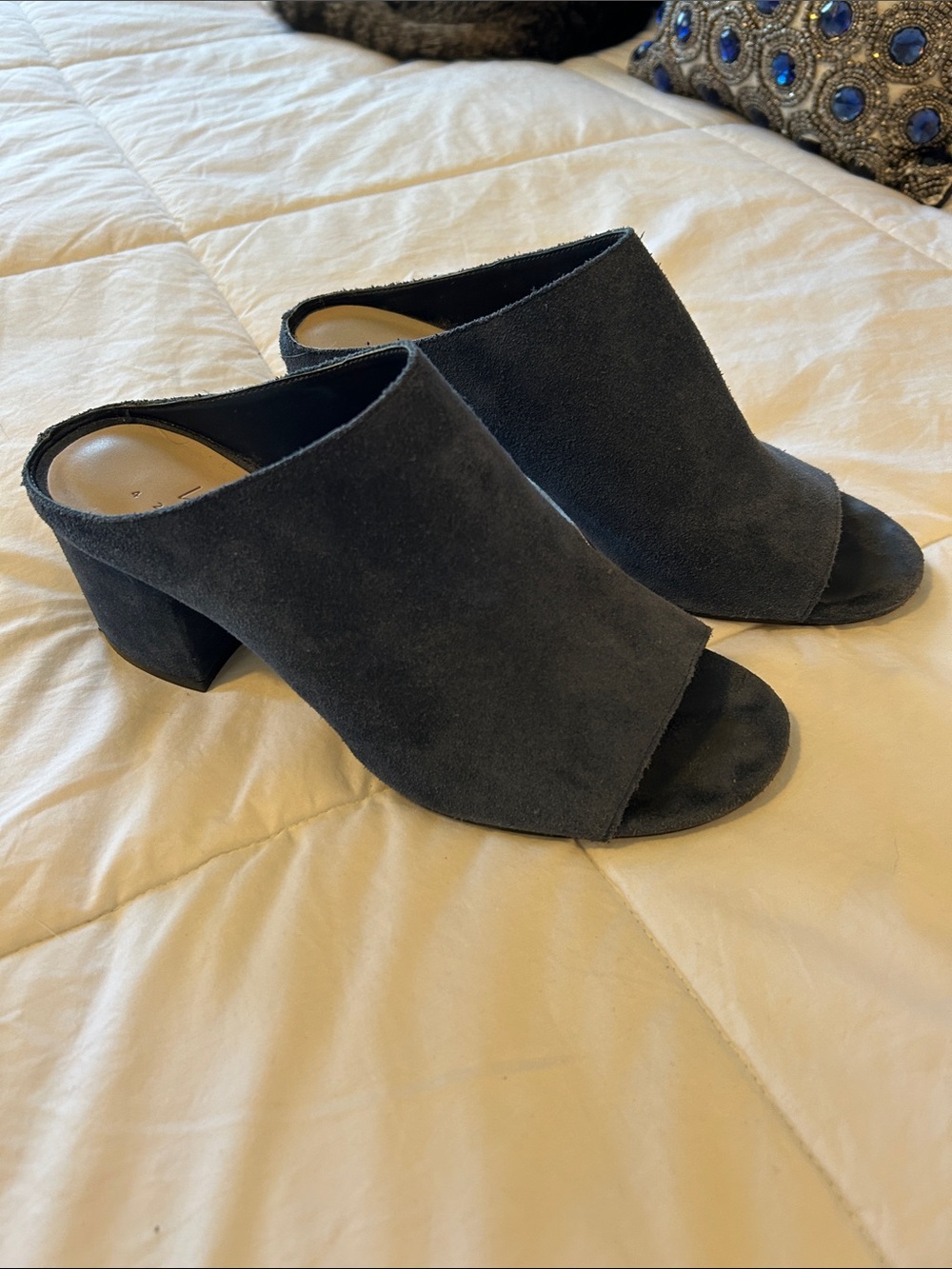 Lord & Taylor Black Suede Open-Toe Block Heel Mules